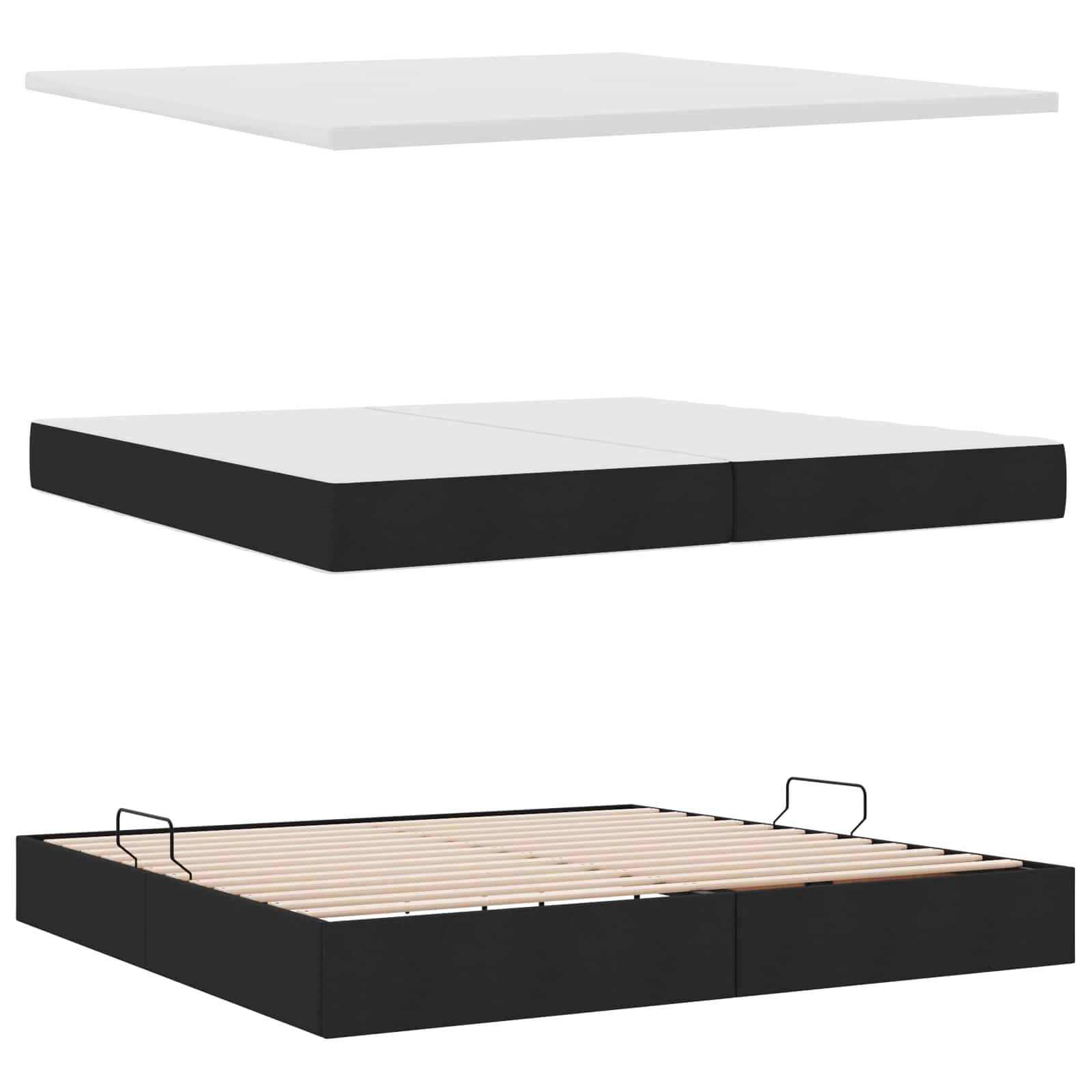 Aufbewahrungsbett mit Matratze Schwarz 200 x 200 cm Stoff