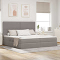 Aufbewahrungsbett mit Matratze Taupe 200 x 200 cm Stoff
