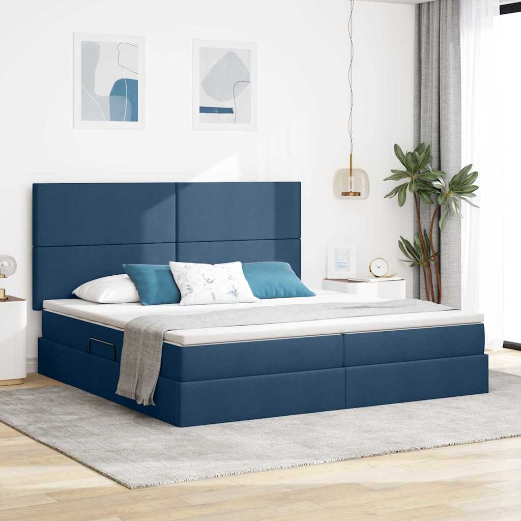Aufbewahrungsbett mit Matratze Blau 200 x 200 cm Stoff