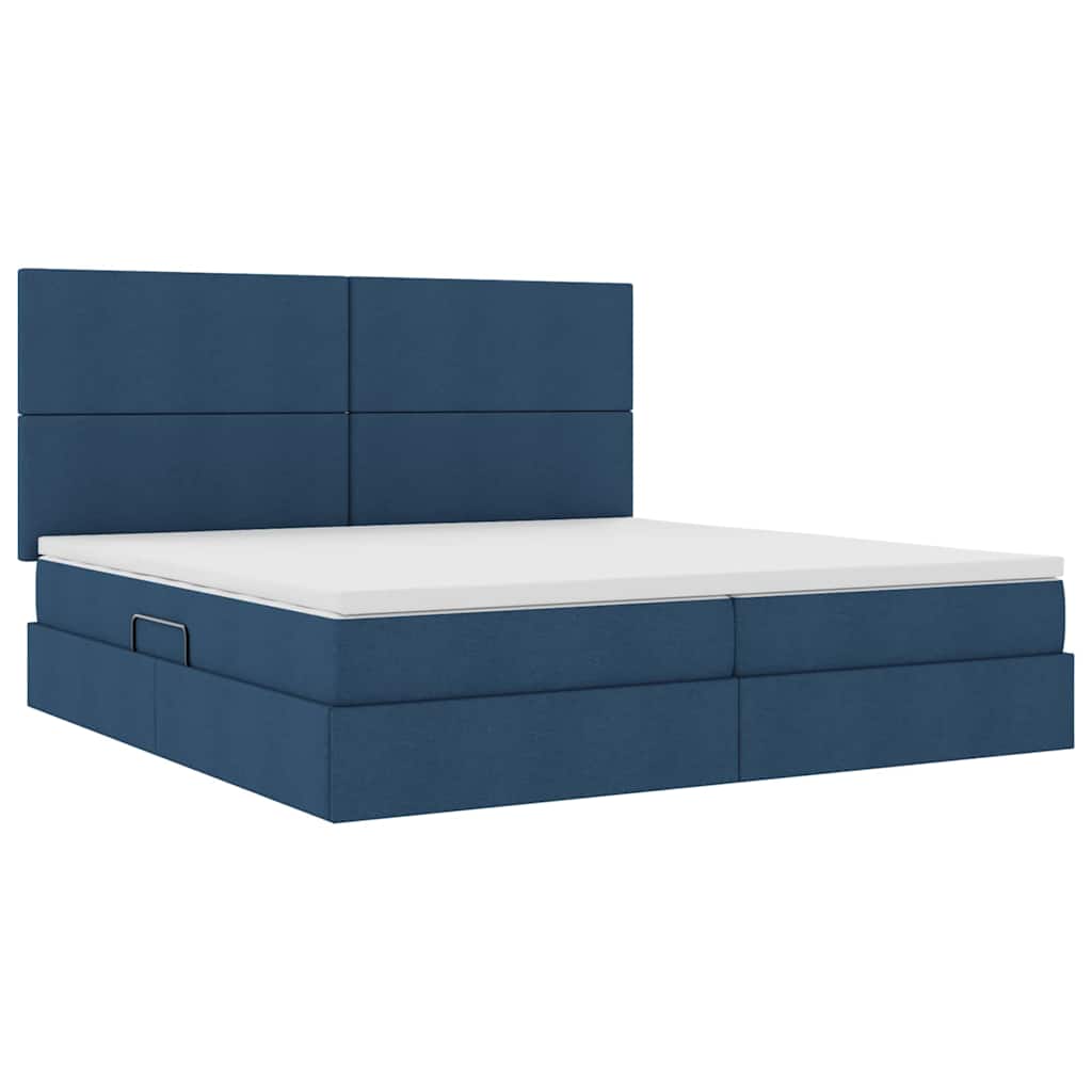 Aufbewahrungsbett mit Matratze Blau 200 x 200 cm Stoff