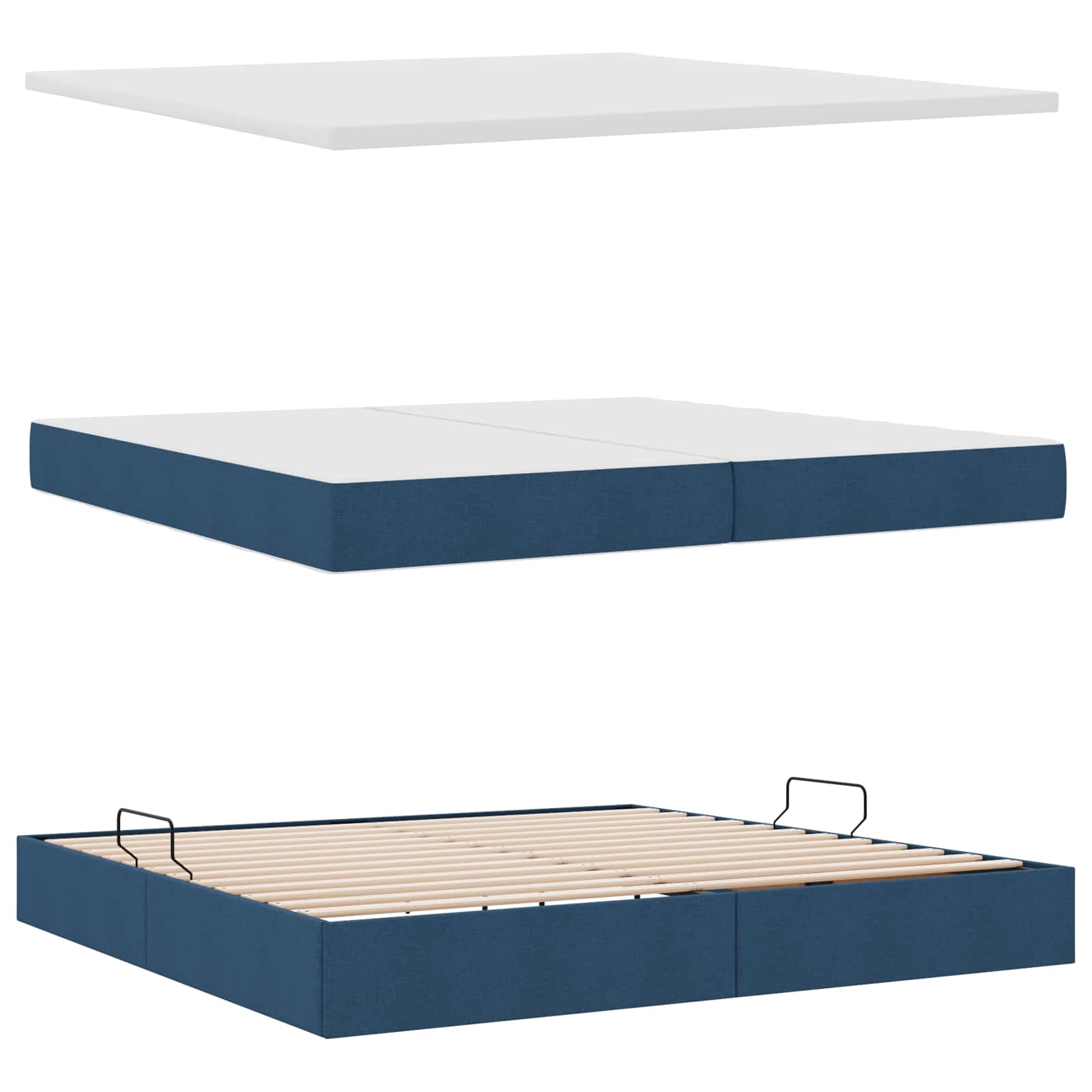 Aufbewahrungsbett mit Matratze Blau 200 x 200 cm Stoff