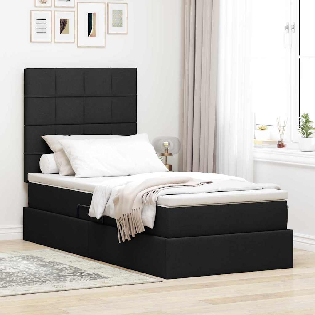 Aufbewahrungsbett mit Matratze Schwarz 90 x 190 cm Stoff