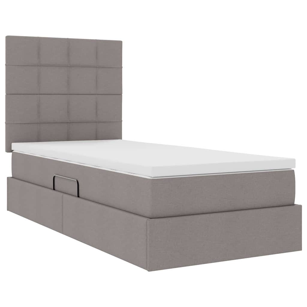 Aufbewahrungsbett mit Matratze Taupe 90 x 190 cm Stoff