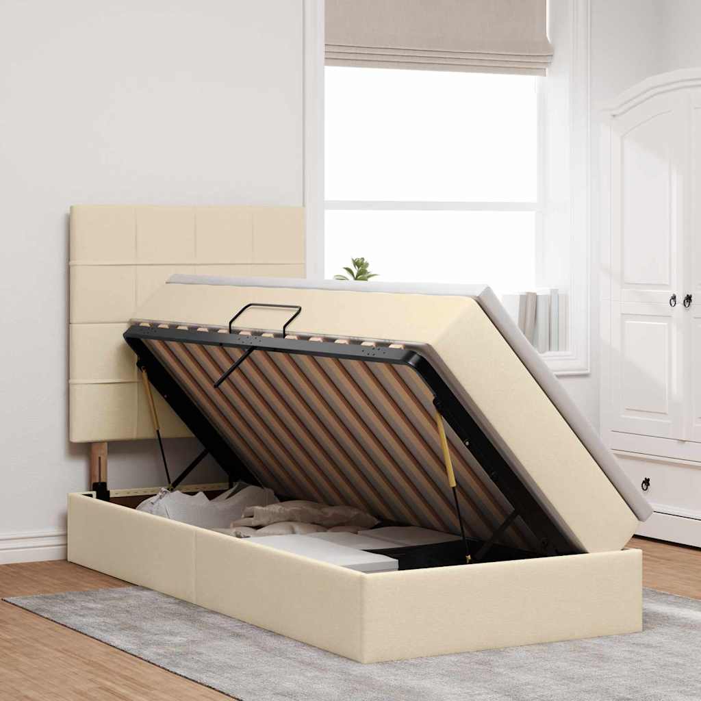 Aufbewahrungsbett mit Matratze Creme 90 x 190 cm Stoff