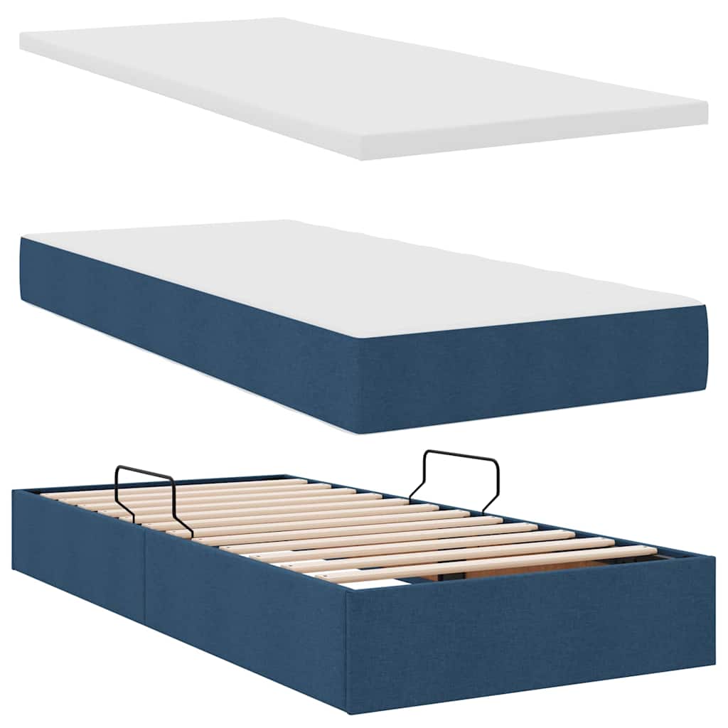 Aufbewahrungsbett mit Matratze Blau 90 x 190 cm Stoff
