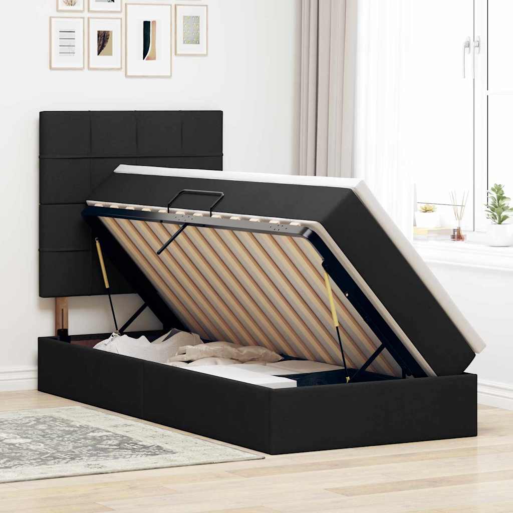 Aufbewahrungsbett mit Matratze Schwarz 90 x 200 cm Stoff
