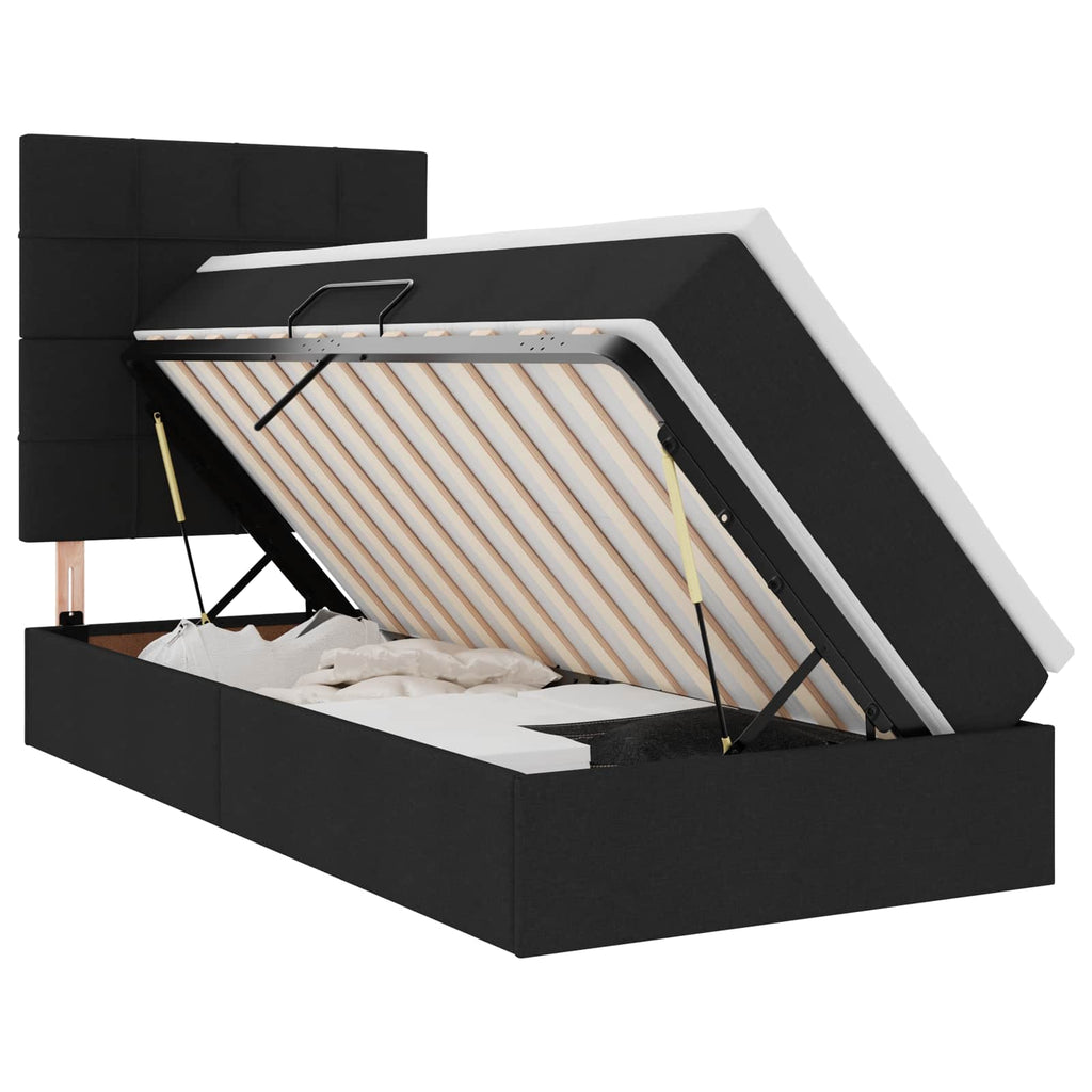 Aufbewahrungsbett mit Matratze Schwarz 90 x 200 cm Stoff