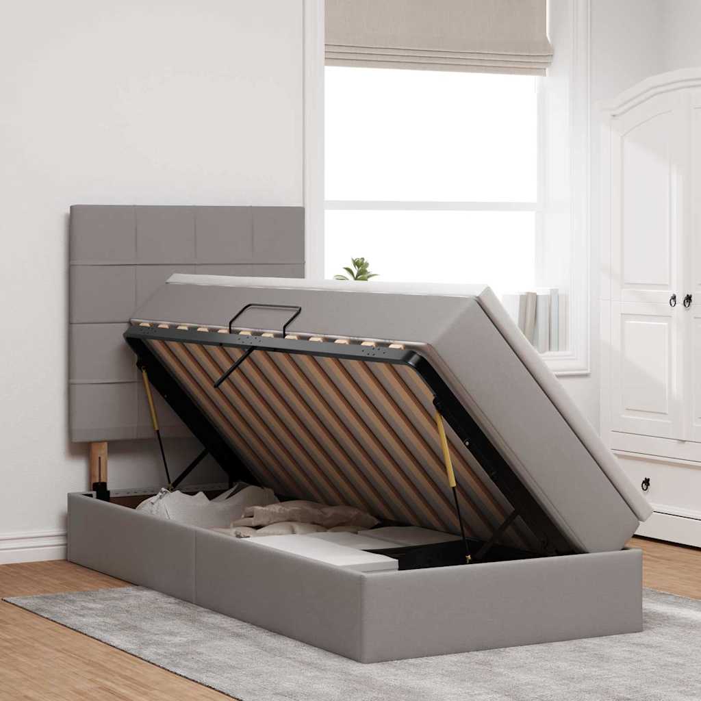 Aufbewahrungsbett mit Matratze Taupe 90 x 200 cm Stoff