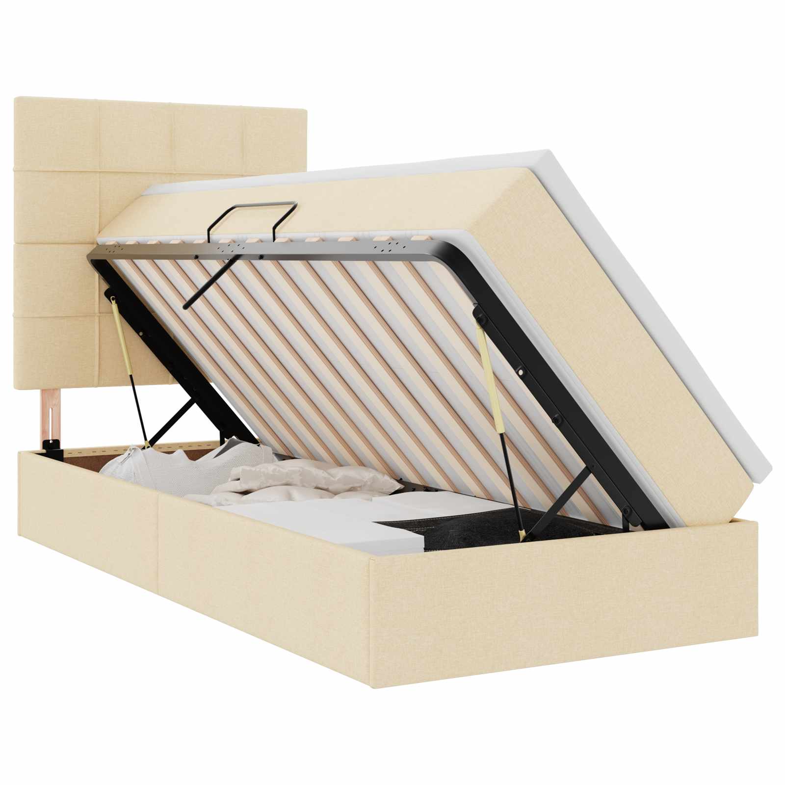 Aufbewahrungsbett mit Matratze Creme 90 x 200 cm Stoff