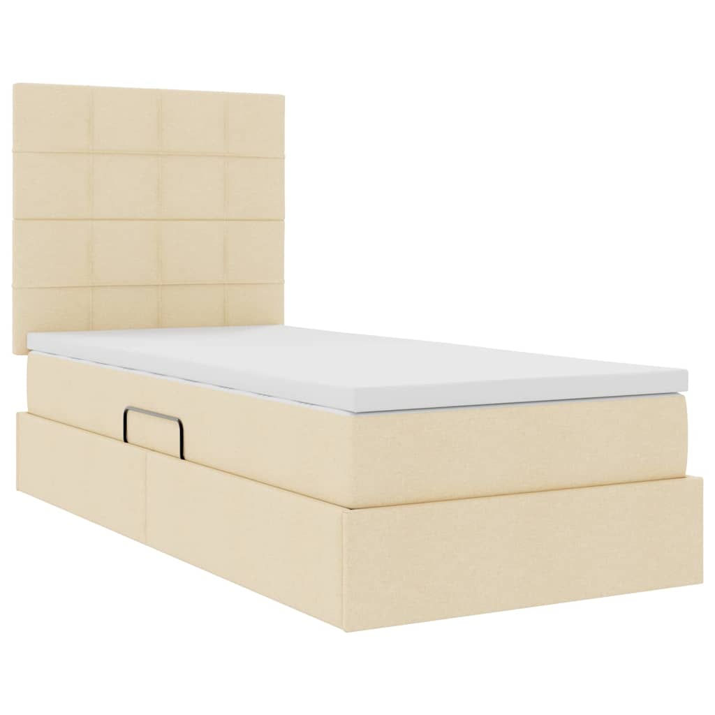 Aufbewahrungsbett mit Matratze Creme 90 x 200 cm Stoff