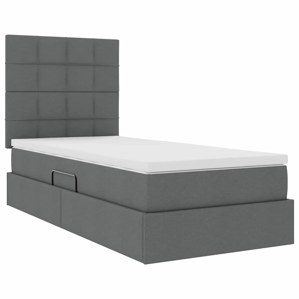 Aufbewahrungsbett mit Matratze Dunkelgrau 100 x 200 cm Stoff