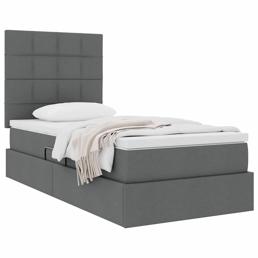 Aufbewahrungsbett mit Matratze Dunkelgrau 100 x 200 cm Stoff