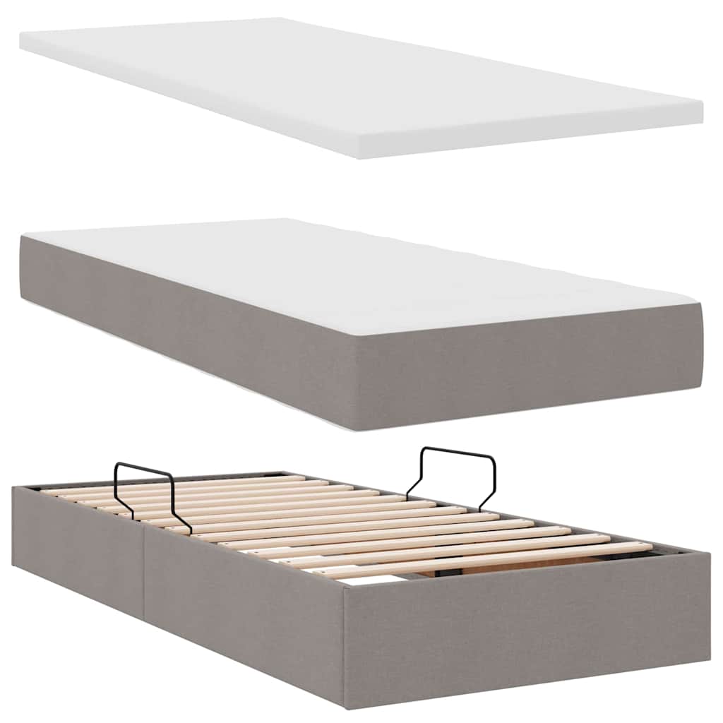 Aufbewahrungsbett mit Matratze Taupe 100 x 200 cm Stoff
