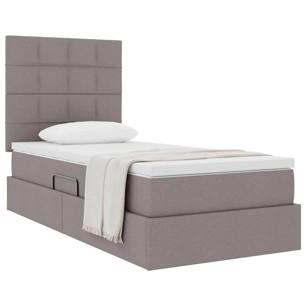Aufbewahrungsbett mit Matratze Taupe 100 x 200 cm Stoff