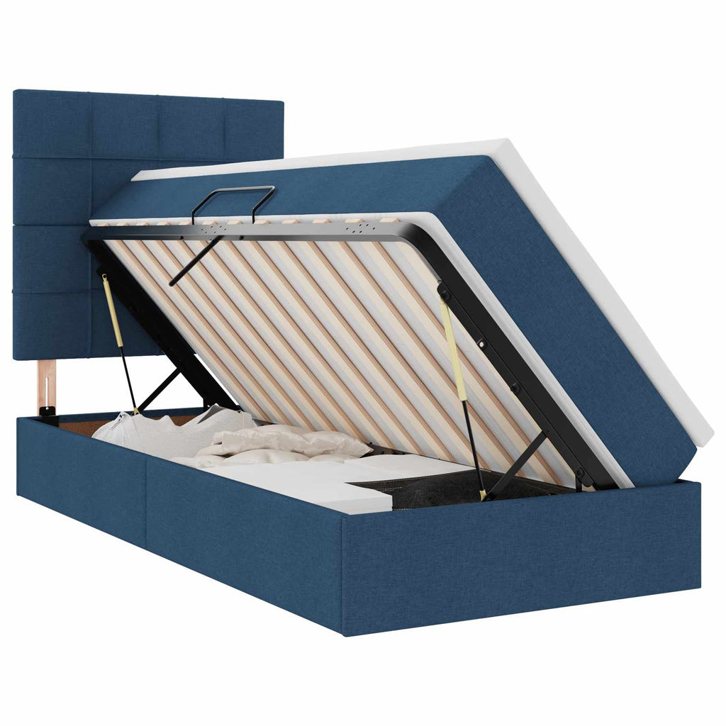Aufbewahrungsbett mit Matratze Blau 100 x 200 cm Stoff