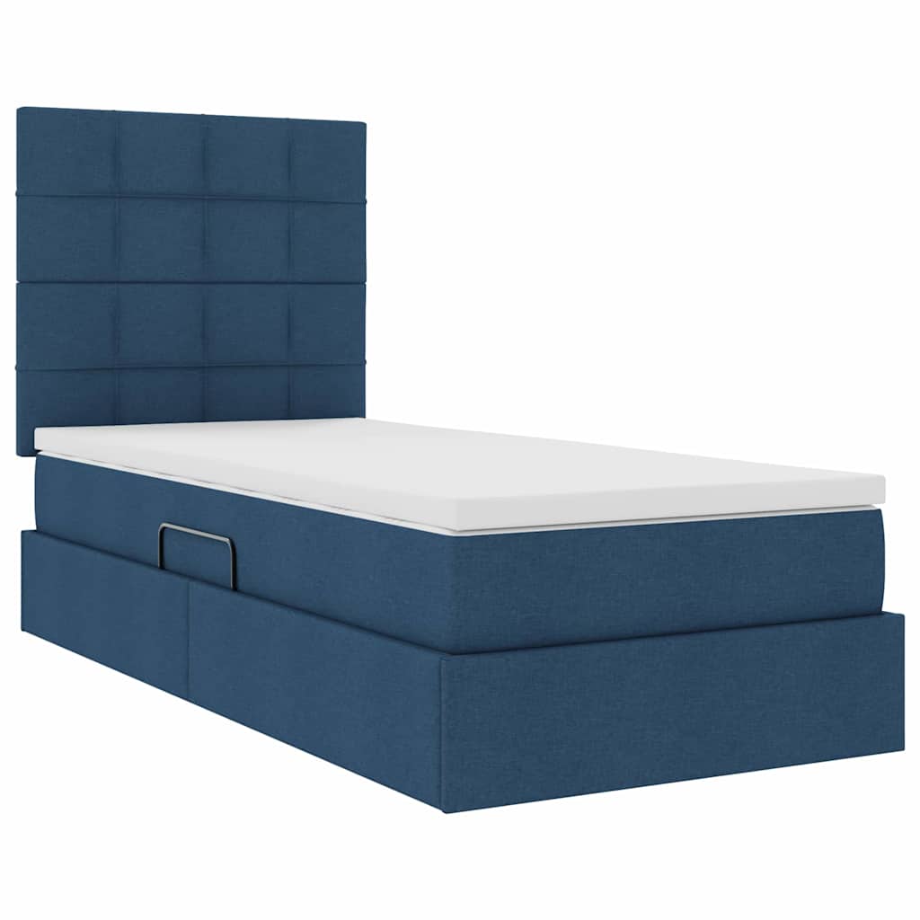 Aufbewahrungsbett mit Matratze Blau 100 x 200 cm Stoff