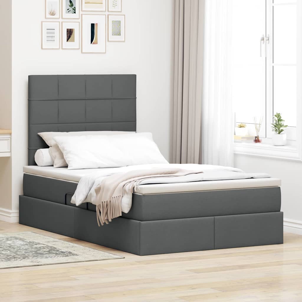 Aufbewahrungsbett mit Matratze Dunkelgrau 120 x 200 cm Stoff