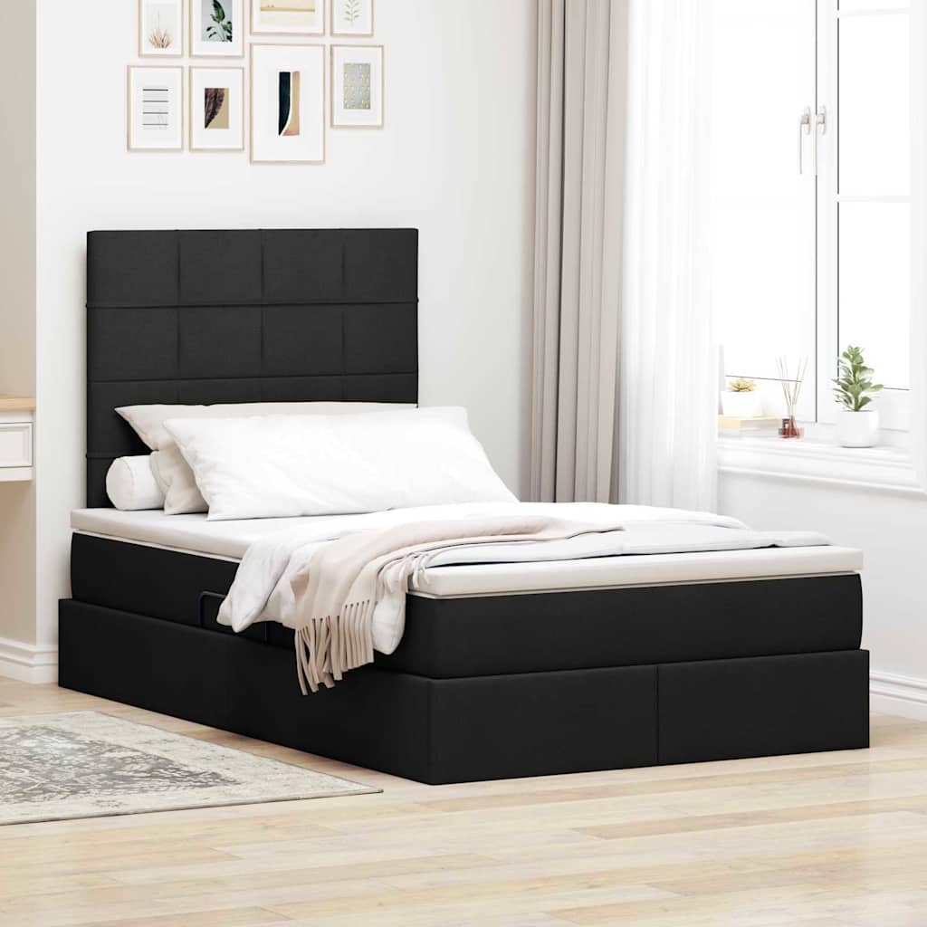 Aufbewahrungsbett mit Matratze Schwarz 120 x 200 cm Stoff