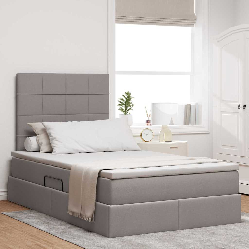 Aufbewahrungsbett mit Matratze Taupe 120 x 200 cm Stoff