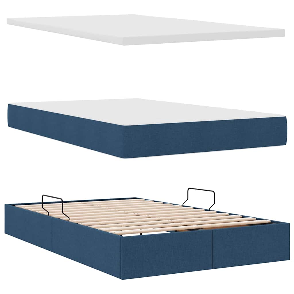 Aufbewahrungsbett mit Matratze Blau 120 x 200 cm Stoff