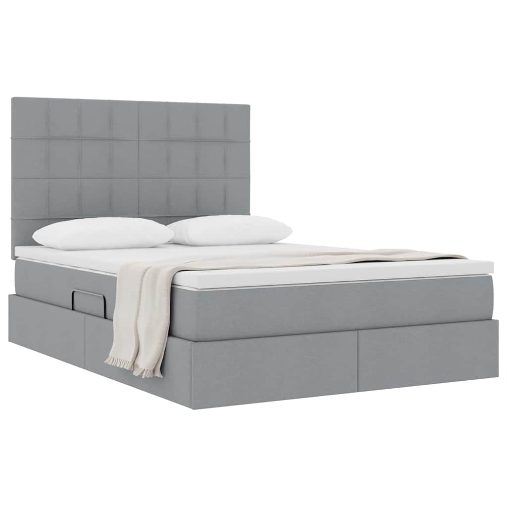Aufbewahrungsbett mit Matratze Hellgrau 140 x 190 cm Stoff