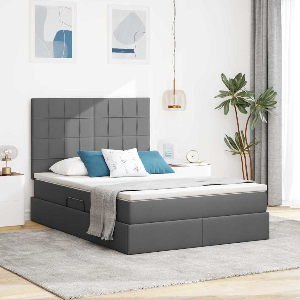 Aufbewahrungsbett mit Matratze Dunkelgrau 140 x 190 cm Stoff