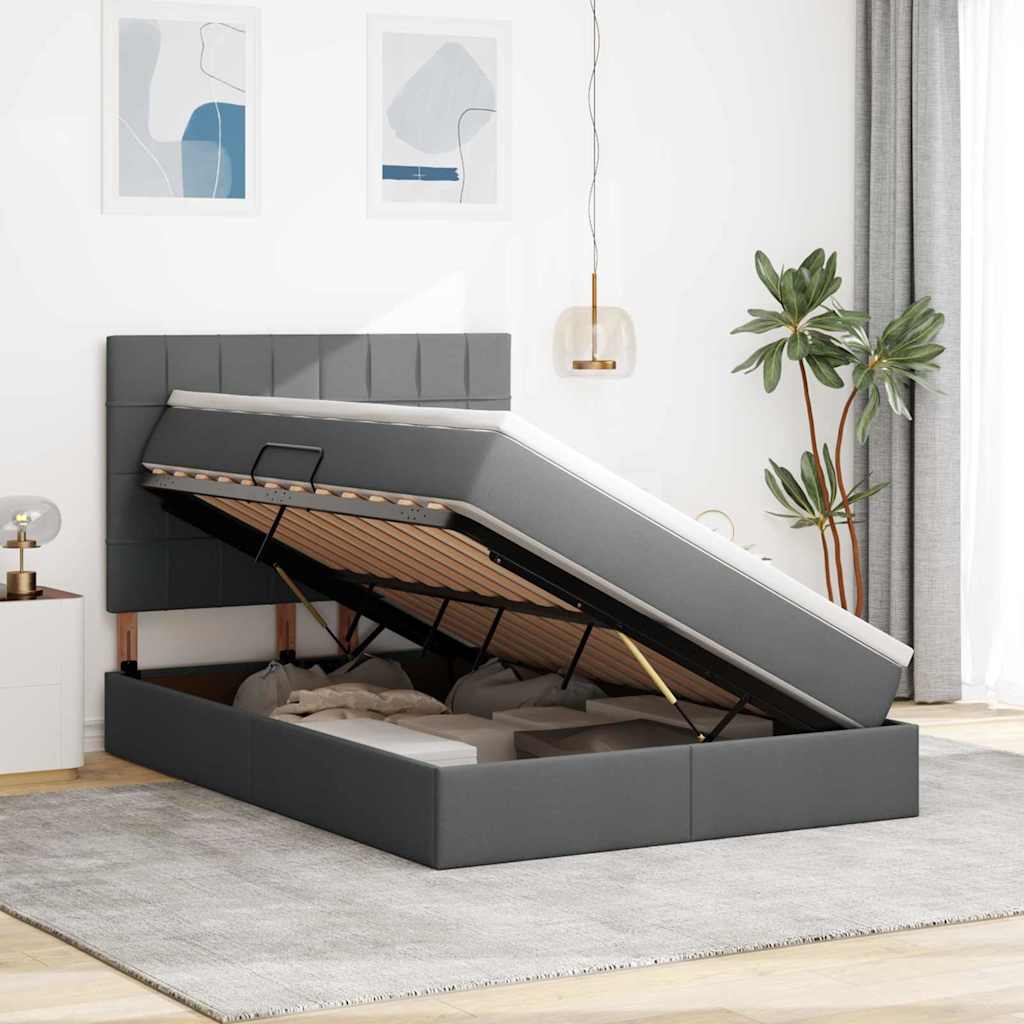 Aufbewahrungsbett mit Matratze Dunkelgrau 140 x 190 cm Stoff