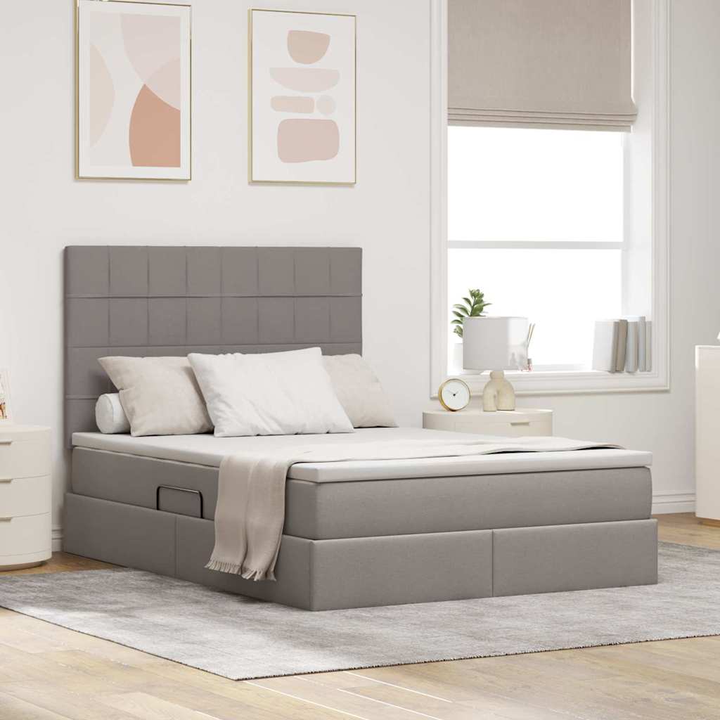 Aufbewahrungsbett mit Matratze Taupe 140 x 200 cm Stoff