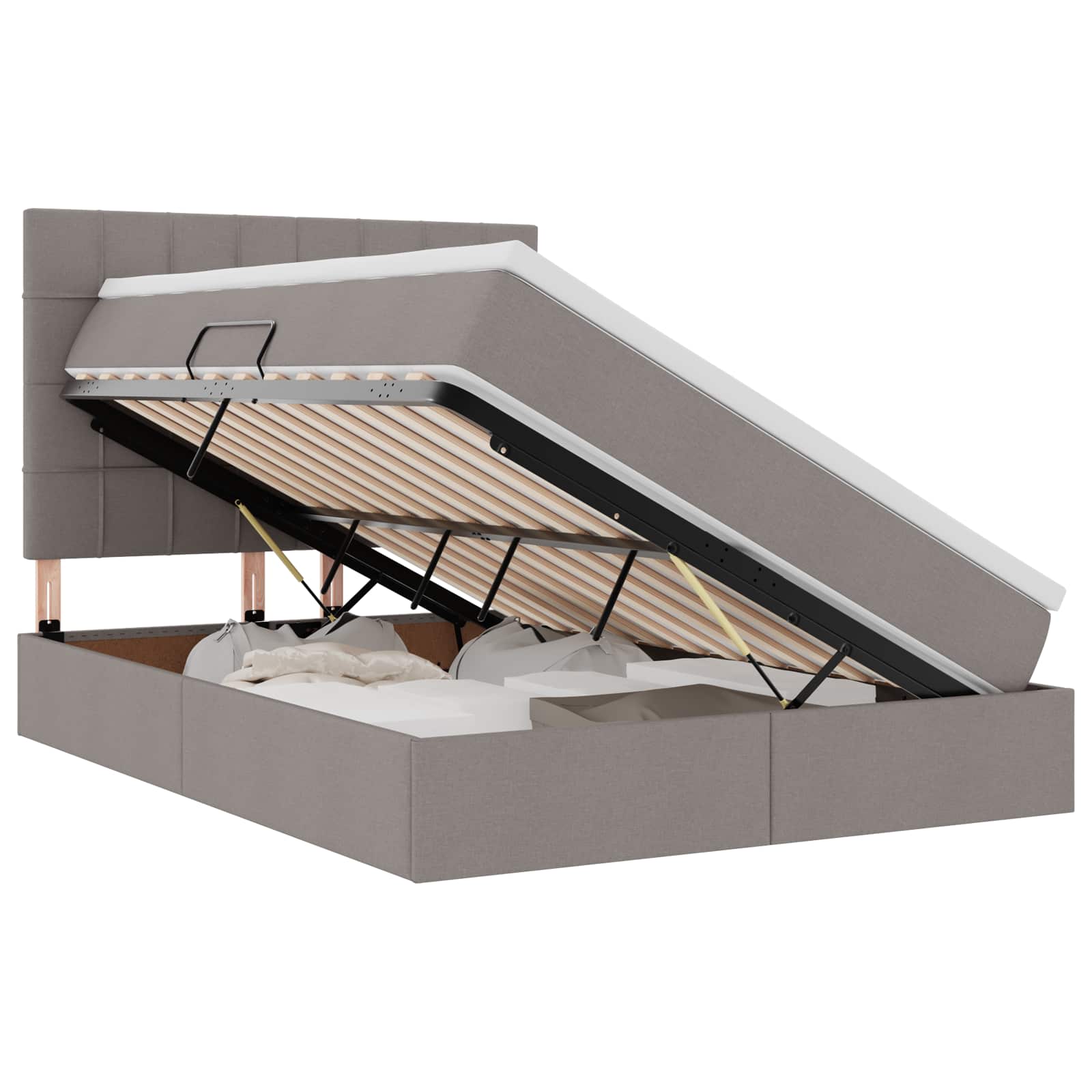 Aufbewahrungsbett mit Matratze Taupe 140 x 200 cm Stoff
