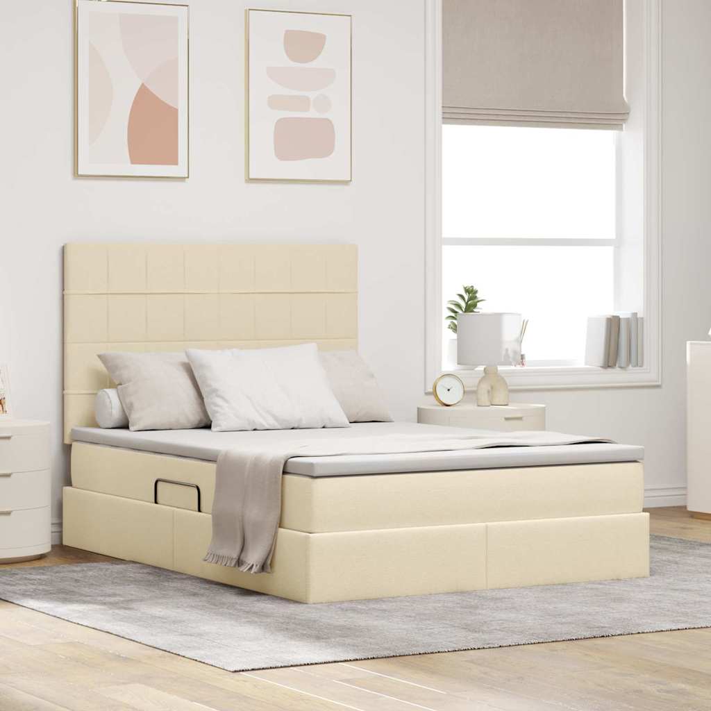 Aufbewahrungsbett mit Matratze Creme 140 x 200 cm Stoff