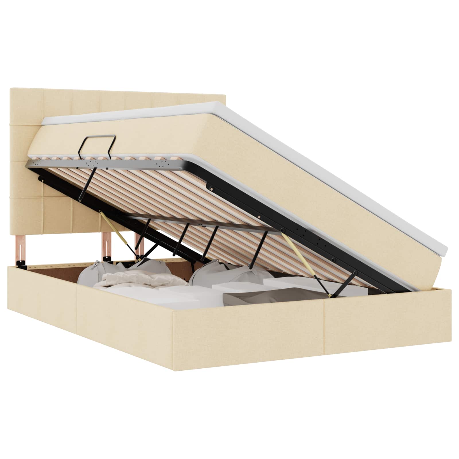 Aufbewahrungsbett mit Matratze Creme 140 x 200 cm Stoff