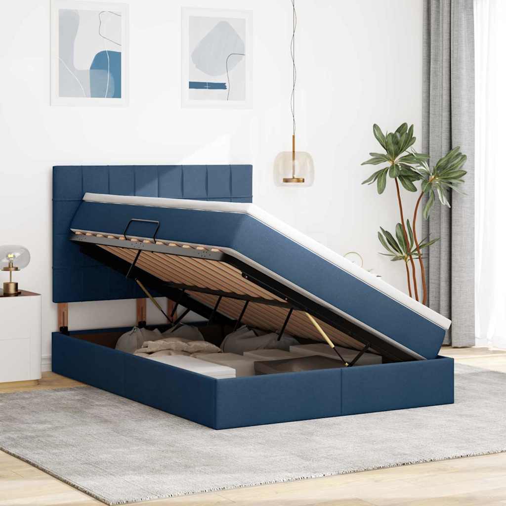 Aufbewahrungsbett mit Matratze Blau 140 x 200 cm Stoff