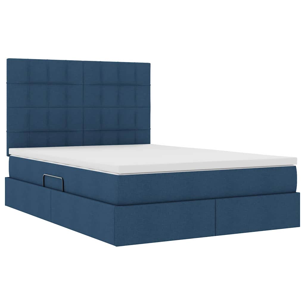 Aufbewahrungsbett mit Matratze Blau 140 x 200 cm Stoff