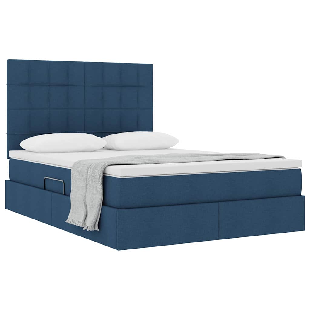 Aufbewahrungsbett mit Matratze Blau 140 x 200 cm Stoff