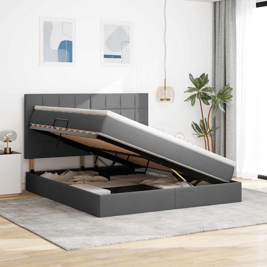 Aufbewahrungsbett mit Matratze Dunkelgrau 180 x 200 cm Stoff