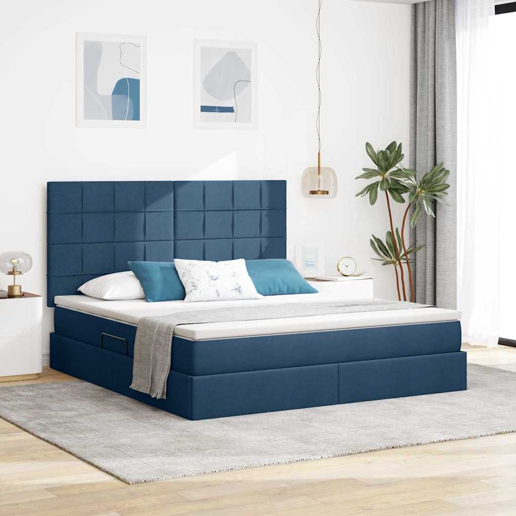 Aufbewahrungsbett mit Matratze Blau 180 x 200 cm Stoff