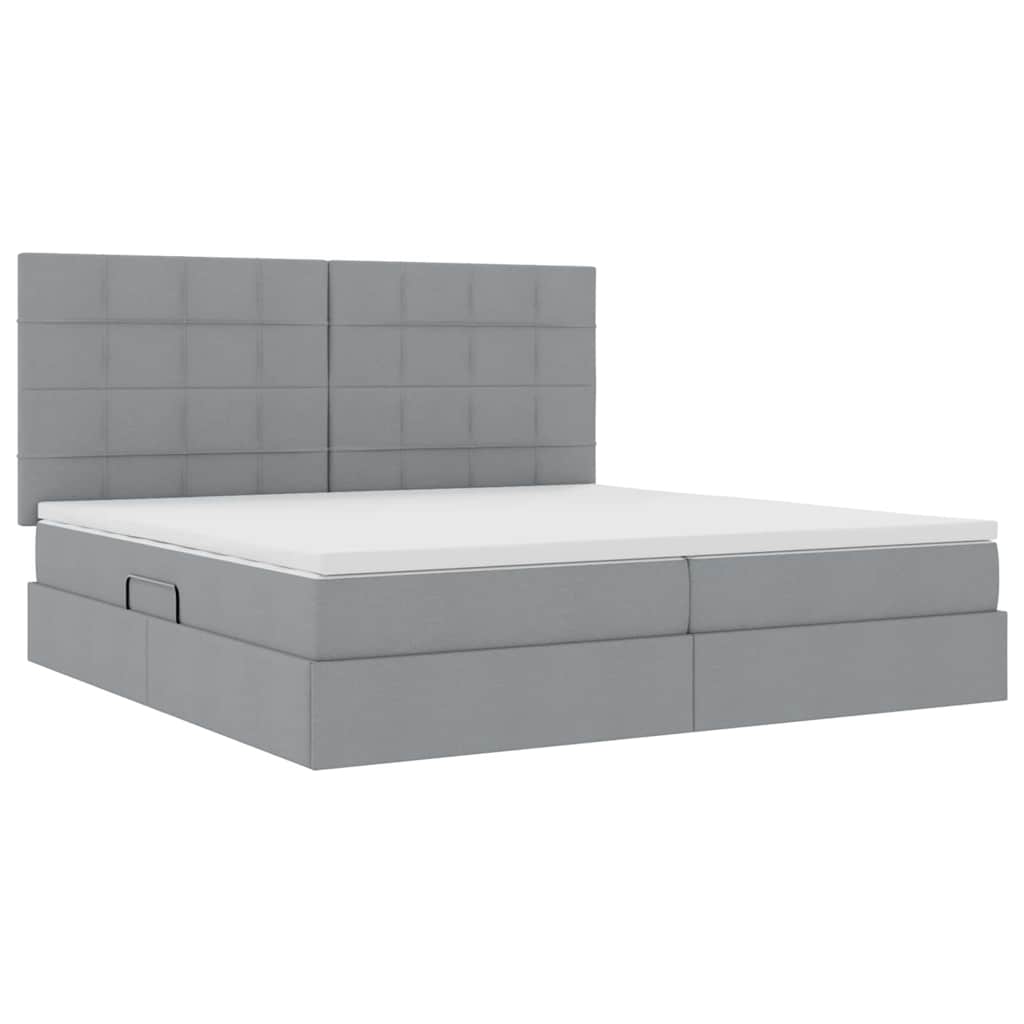 Aufbewahrungsbett mit Matratze Hellgrau 200 x 200 cm Stoff