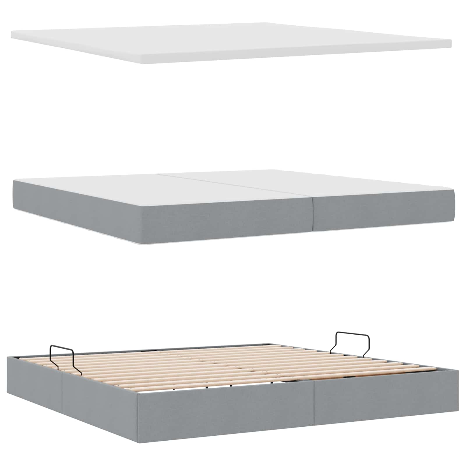 Aufbewahrungsbett mit Matratze Hellgrau 200 x 200 cm Stoff