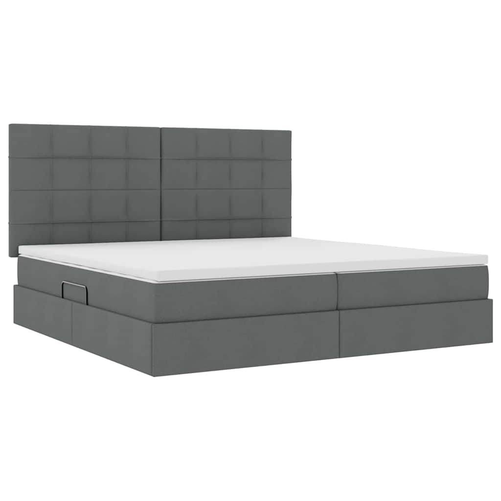 Aufbewahrungsbett mit Matratze Dunkelgrau 200 x 200 cm Stoff