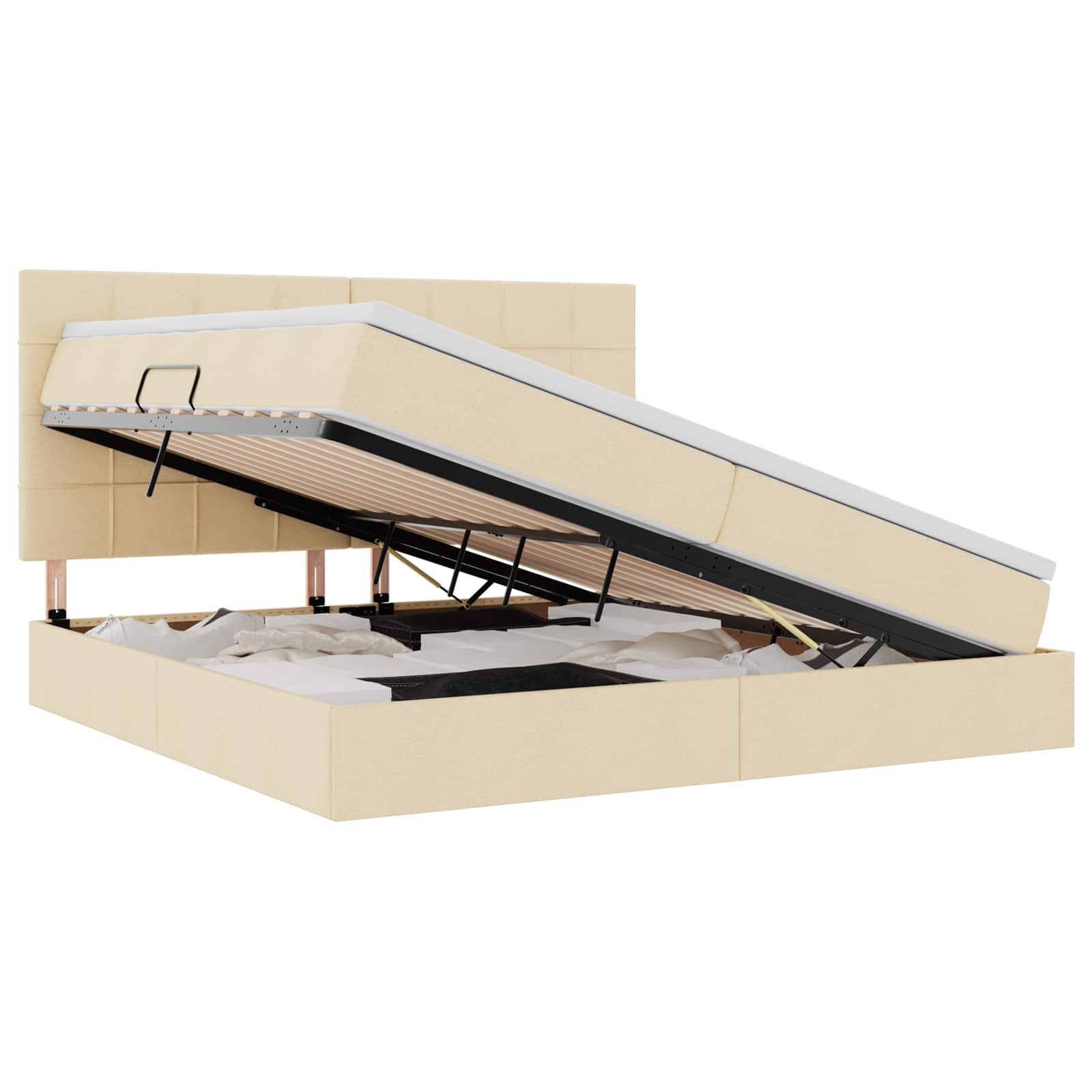Aufbewahrungsbett mit Matratze Creme 200 x 200 cm Stoff