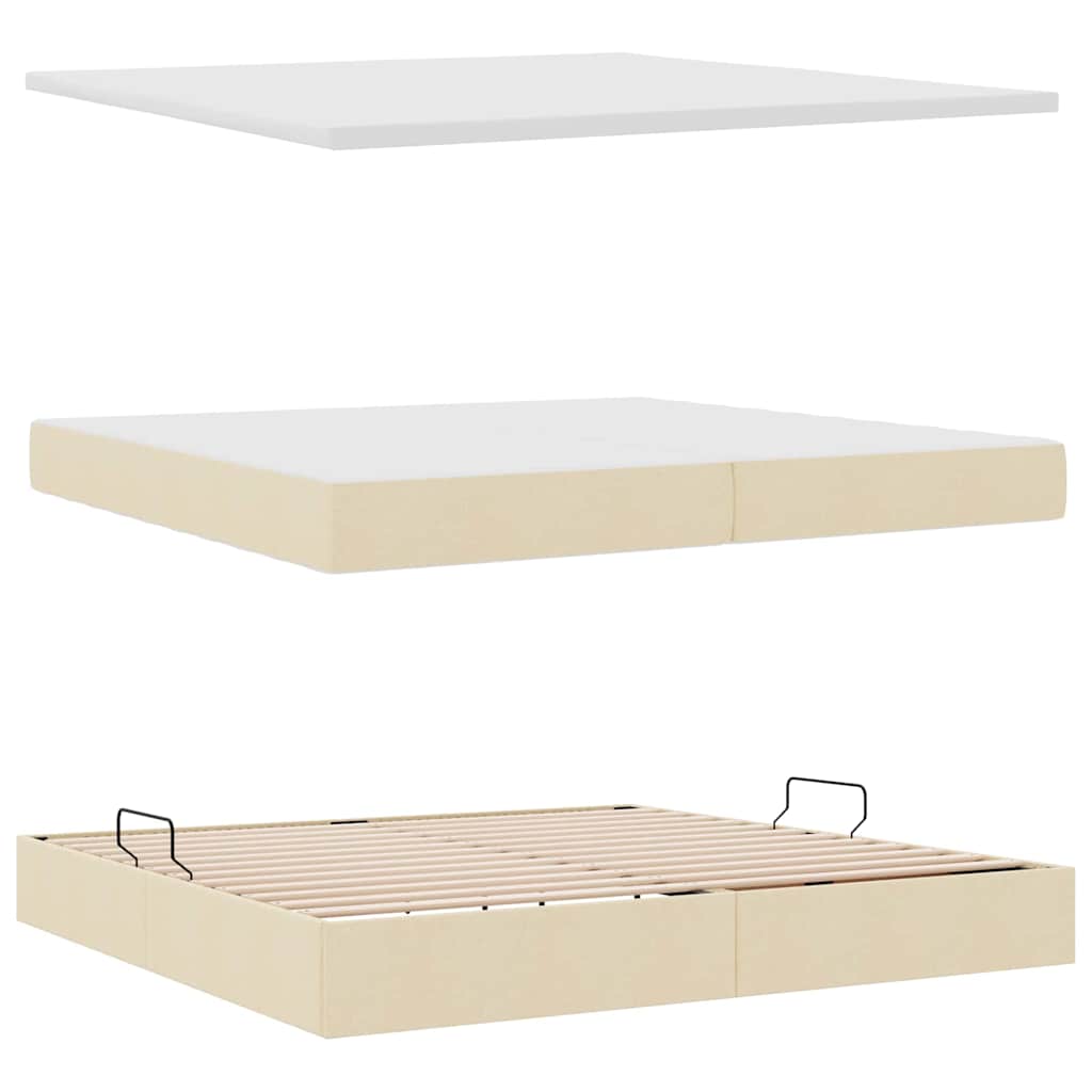 Aufbewahrungsbett mit Matratze Creme 200 x 200 cm Stoff
