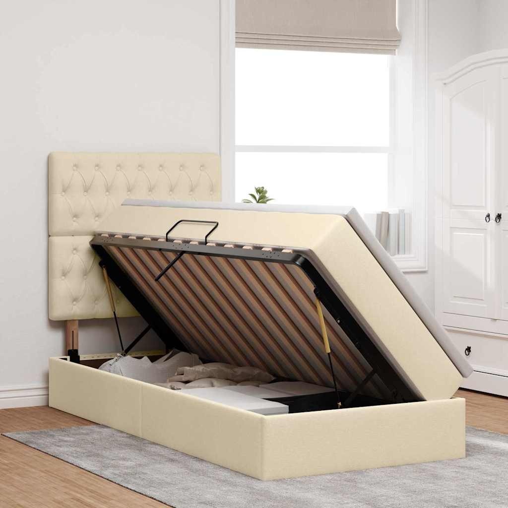 Aufbewahrungsbett mit Matratze Creme 90 x 190 cm Stoff