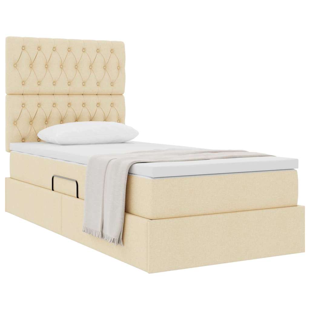 Aufbewahrungsbett mit Matratze Creme 90 x 190 cm Stoff