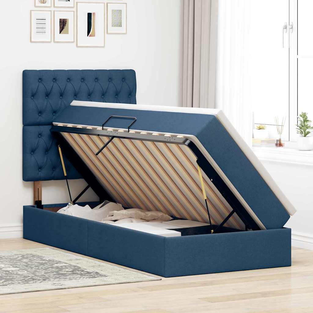 Aufbewahrungsbett mit Matratze Blau 90 x 190 cm Stoff