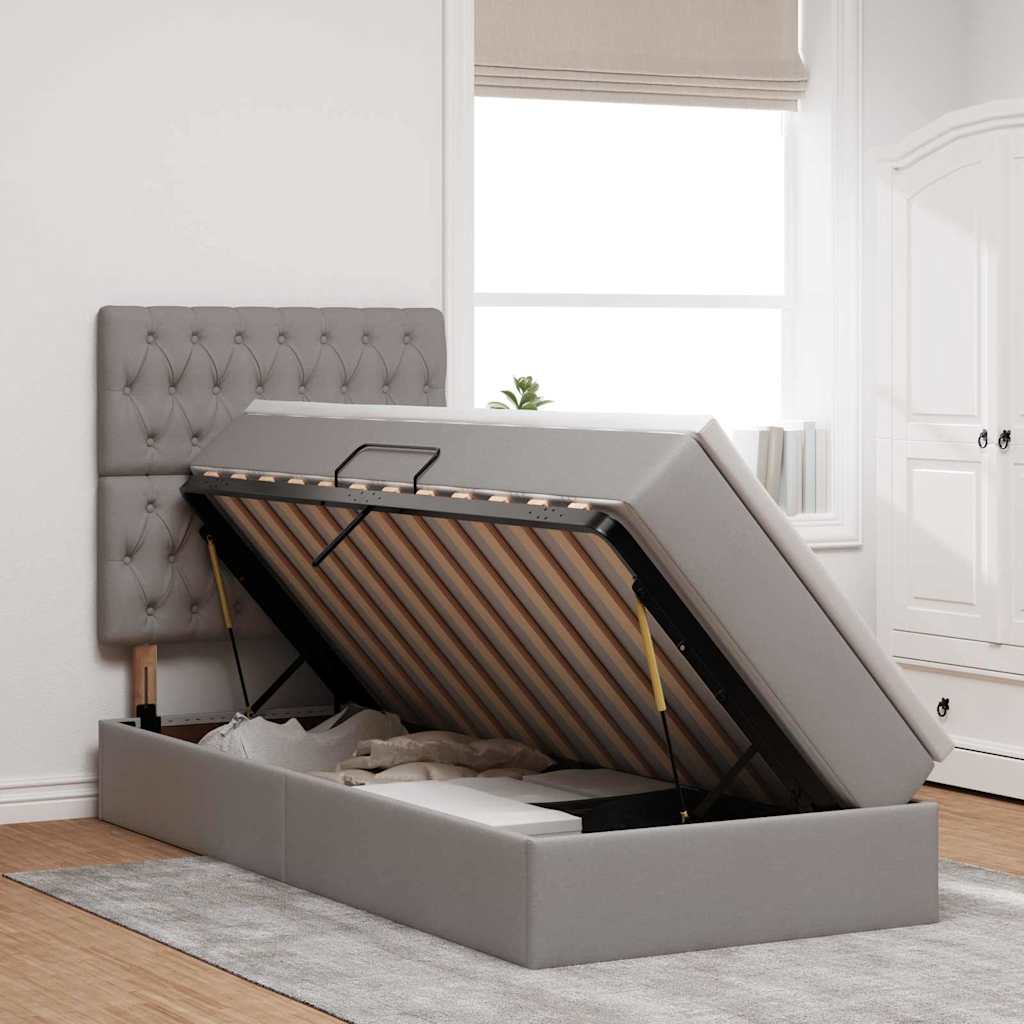 Aufbewahrungsbett mit Matratze Taupe 90 x 200 cm Stoff