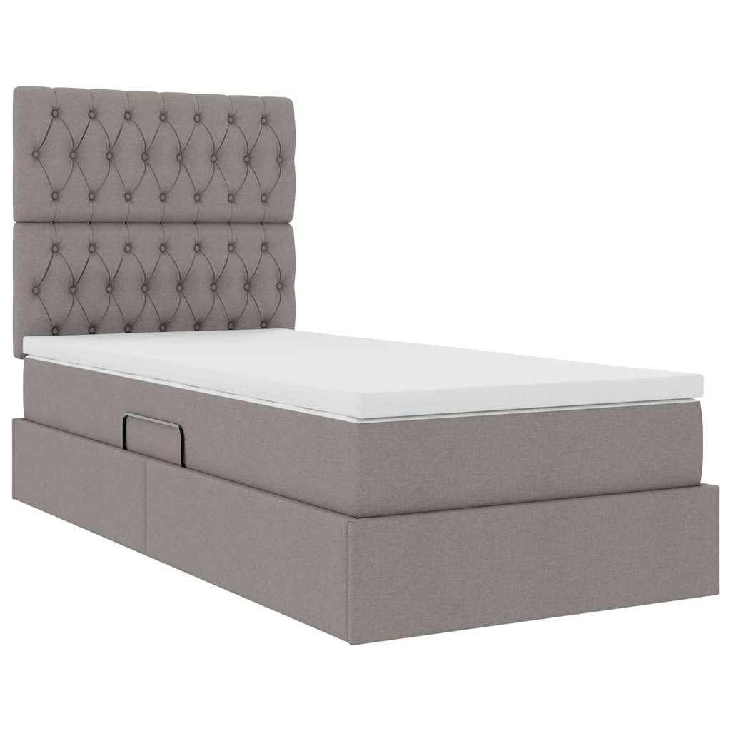 Aufbewahrungsbett mit Matratze Taupe 90 x 200 cm Stoff