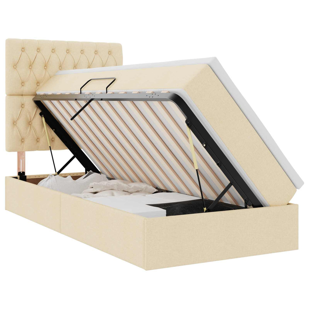 Aufbewahrungsbett mit Matratze Creme 90 x 200 cm Stoff