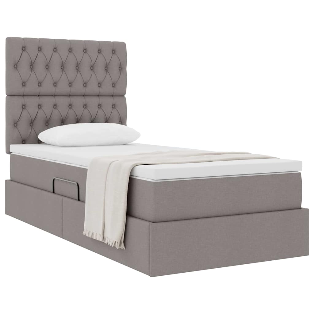Aufbewahrungsbett mit Matratze Taupe 100 x 200 cm Stoff