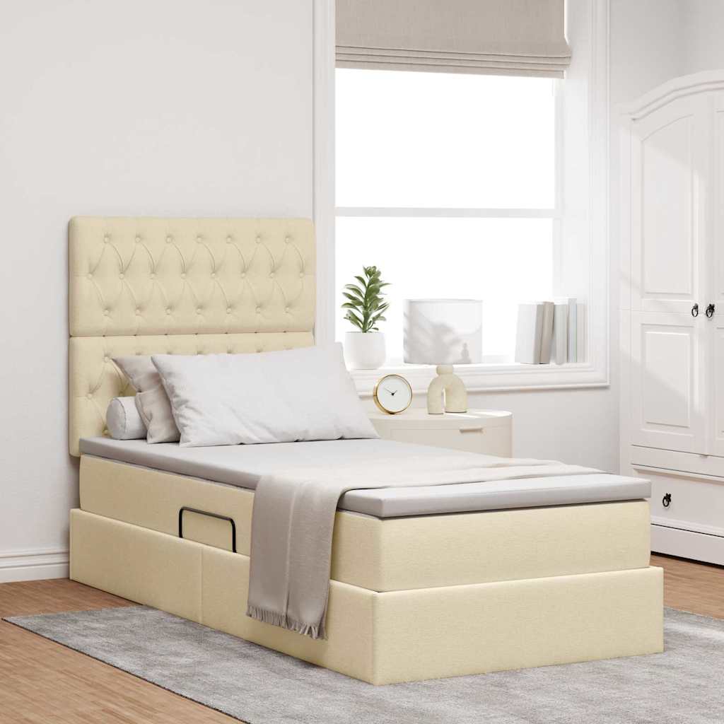 Aufbewahrungsbett mit Matratze Creme 100 x 200 cm Stoff