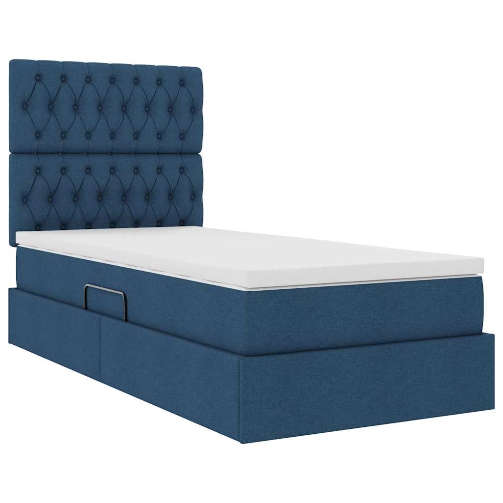 Aufbewahrungsbett mit Matratze Blau 100 x 200 cm Stoff